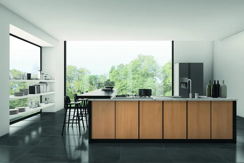 Cucina moderna ristrutturata con pavimento in gres antracite 60x60